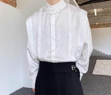 Men's Fashion Chinese Style Stand Collar Long Sleeve Loose Printed Shirt Tops