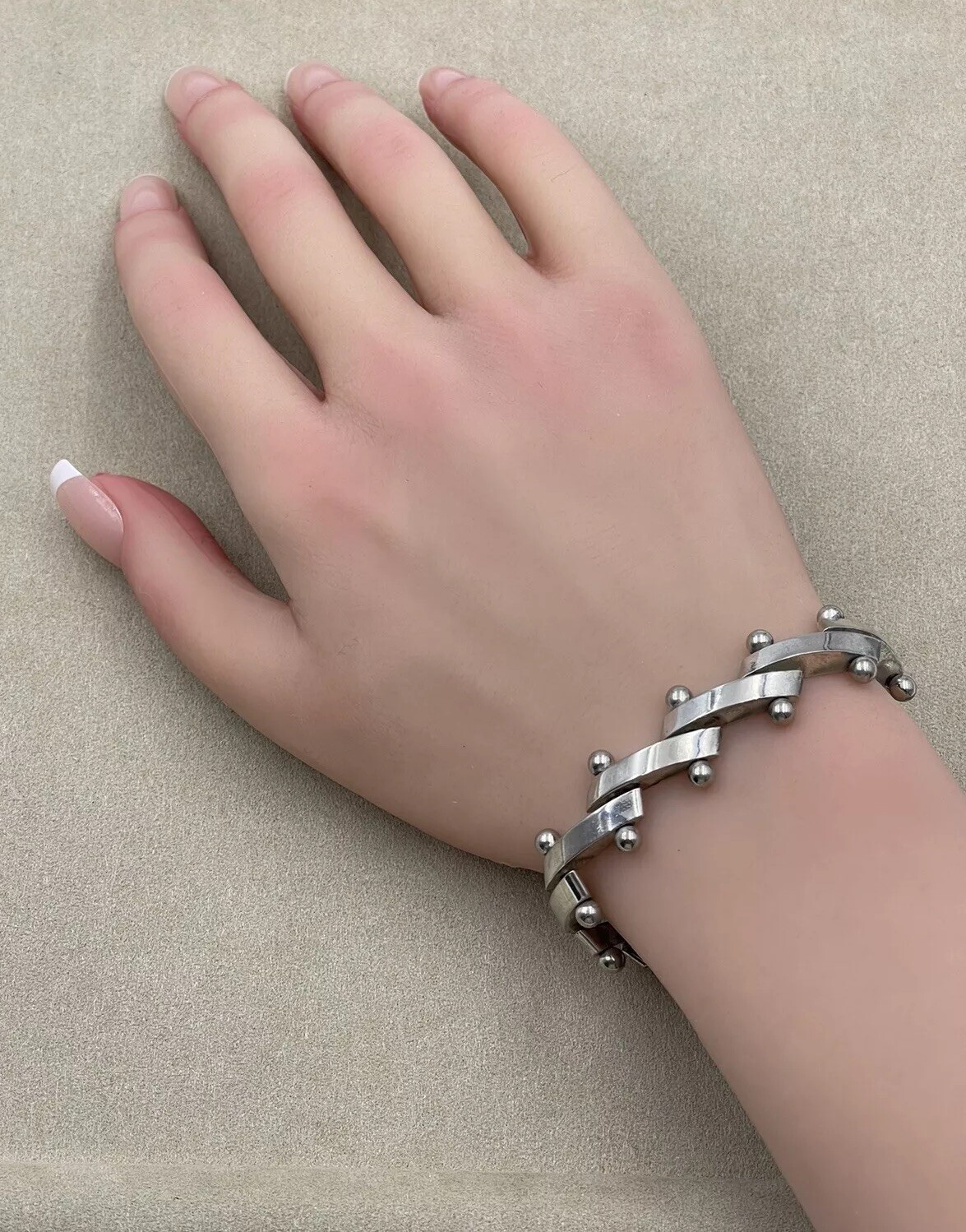 Vintage Solid Sterling Silver Bar  Link Heavy 7" … - image 1