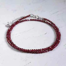 Garnet 2mm Crystal Gemstone Faceted Beads Minimalist Dainty Choker Necklace