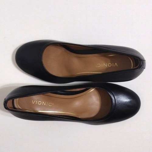 Vionic NEW Black Carmel Block Heels Round Toe Leather Pump US 7 - Picture 7 of 15
