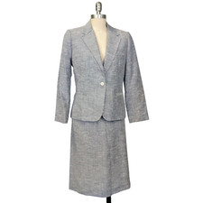 Vintage 70s Skirt Suit Size M Pinstripe Evan Picone Blue White Office Siren