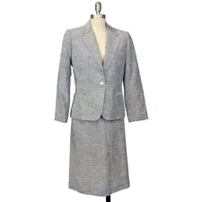 Vintage 70s Skirt Suit Size M Pinstripe Evan Picone Blue White Office Siren 