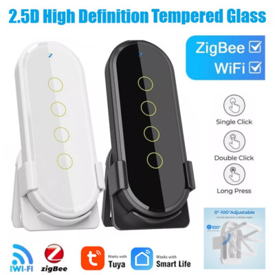 4 Gang Tuya ZigBee Smart Wireless Scene Switch Tempered Glass Remote Control NEU