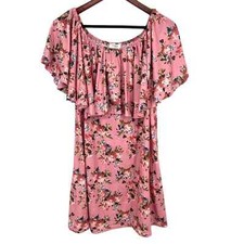 Umgee Womens Size Large Pink Boho Floral Dress Ruffles Summer Beach Travel 