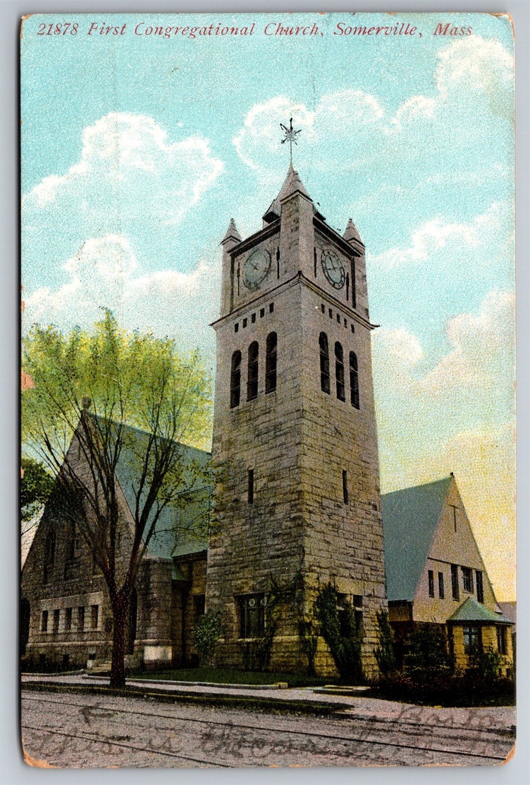 First Congregational Church Clock Bell Tower Somerville Mass C1910 Postcard P25