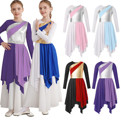 Long Sleeve Dance Dress Women's Long Sleeve Praise Dance Dress - Metallic Liturgical Worship Dance Costume Choir Performance Dress