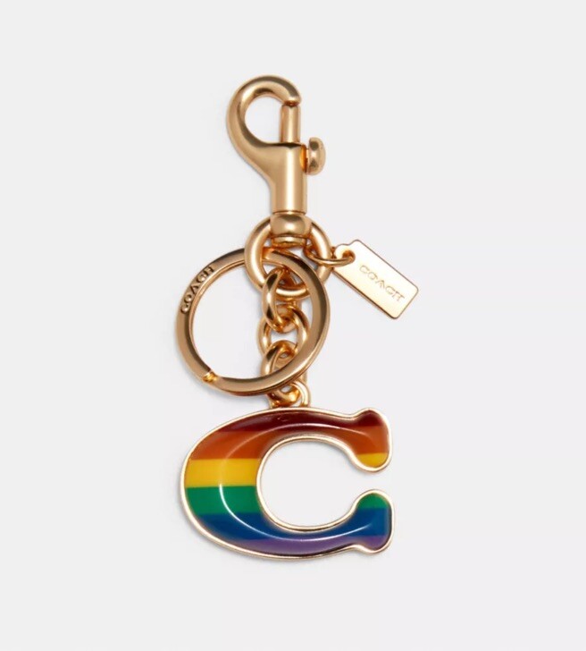 Coach Rainbow Pride 3D Signature C Bag Charm Keychain Key Fob Gold  