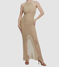 Guess Women's Beige Open-Weave Self-Tie Halter Sleeveless Sophie Dress Size XL