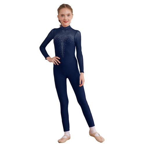 Girls Long Sleeve Full Body Unitard Gymnastics Jumpsuit One Piece Dance Catsuit - Picture 38 of 58