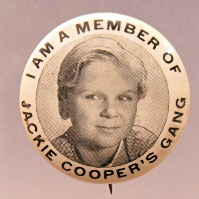 white 1933 I AM A MEMBER OF JACKIE COOPER'S GANG celluloid