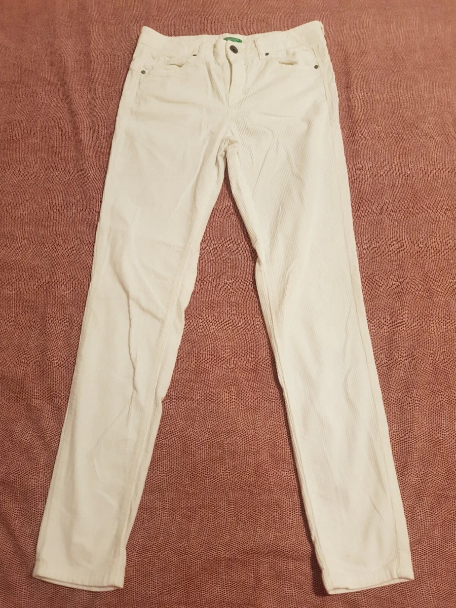 Pantaloni Donna BENETTON Taglia S IT 40 Bianchi A Costine Skinny