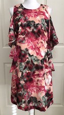 NWT Tahari size 6 peach pink green cold shoulder short sleeve dress $138