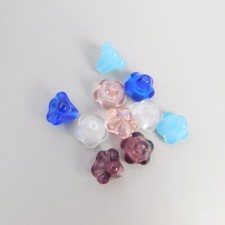 Czech Glass Flower Beads, Blue, Clear, Pink, Purple, 11x13mm, Lot of 10