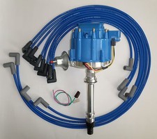 Small Block Chevy Blue Hei Distributor 8mm Spark Plug Wires Under Exhaust Manif
