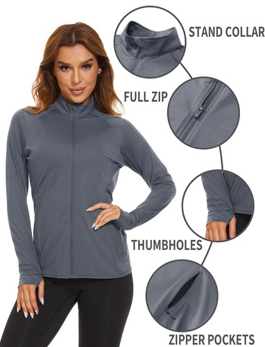 Women's UPF50+ Sun Protection Jacket Full-Zip Up Long Sleeve Lightweight Shirts - Picture 22 of 103