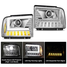For 2005-2007 Ford F250 F350 F450 Superduty LED DRL Tube Projector Headlight L+R