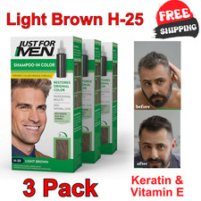3 Pack Shampoo-In Color, Mens Hair Color w/ Keratin Vitamin E, Light Brown H-25