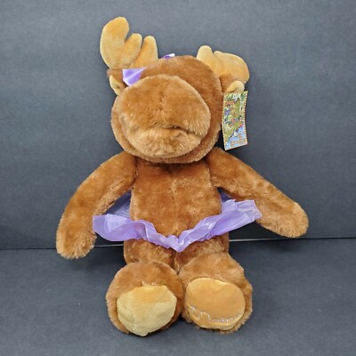 The Petting Zoo Moose Maine 17'' Plush Stuffed Animal Purple Tutu Bow Brown Local