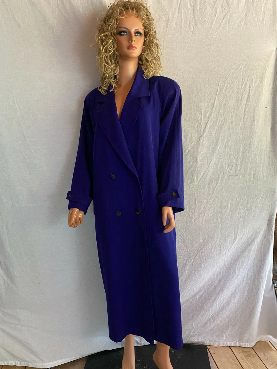 Vtg 80s Nordstrom Maxi Long Coat Smooth Wool Indigo Purple Blue Oversized 10