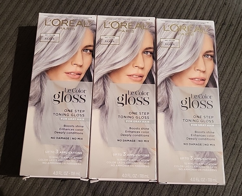 (3) L'Oreal Le Color Gloss One Step Toning Gloss • For Gray Hair SILVER ...