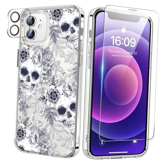 for Case with Screen Protector and Camera Lens iPhone 11 Elegant Skulls