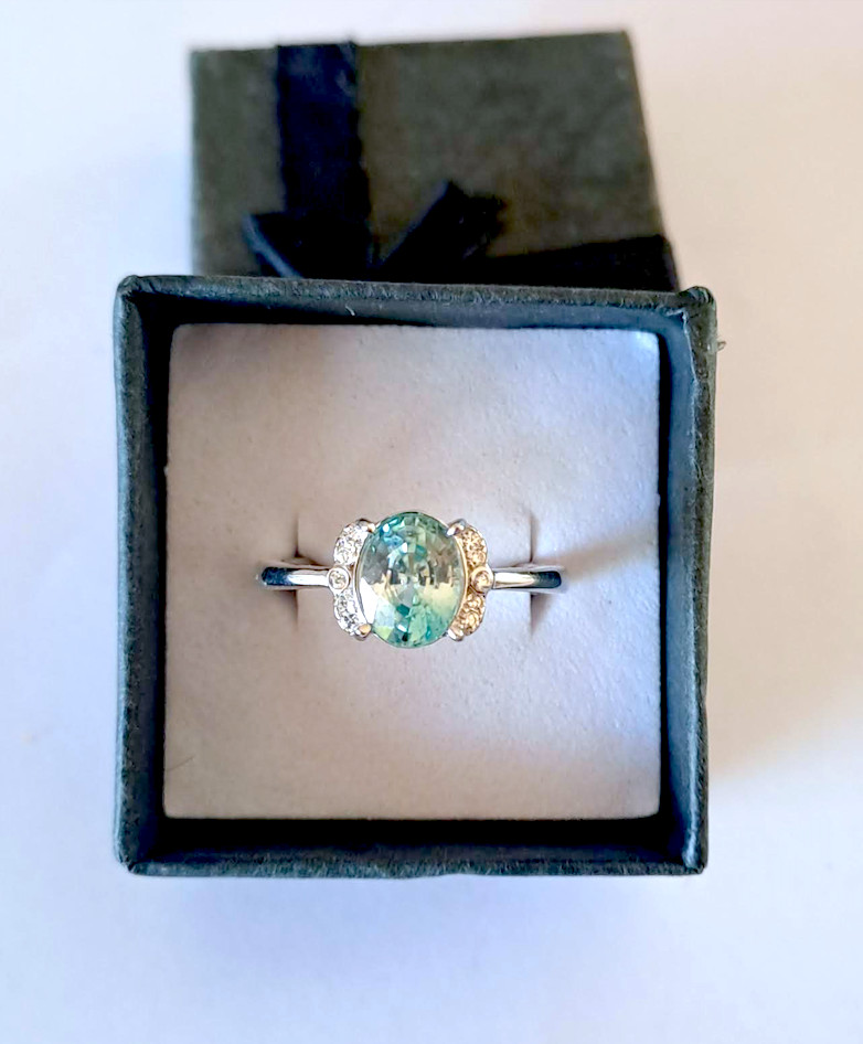 Bague zircon bleu argent 925 et or blanc taille 54 pour femme