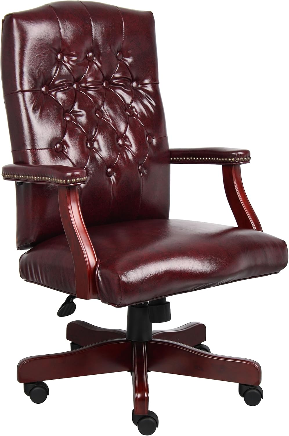 High Back Executive Office Chair Mahogany Bonded Leather Premium Lumbar Support