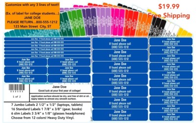 CUSTOM ID LABELS: waterproof Heavy Vinyl. ID all your gear. 12 colors