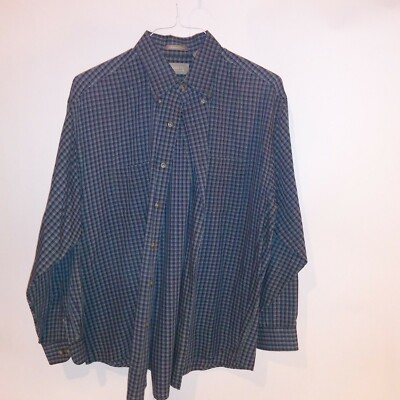Arrow Mens Button Down Shirt Large Green Plaid Long Sleeve Chest 25'' Length 25''