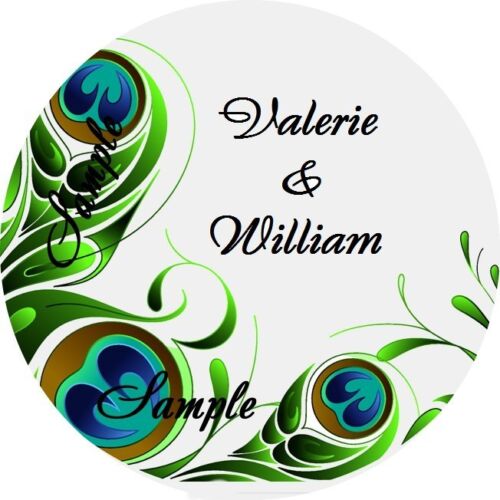 120 Personalized Green Peacock Swirl Wedding Round Stickers Envelope Seal Seals - 第 1/1 張圖片