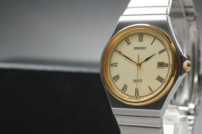 Vintage 1986 Seiko Spirit 5P32-6B30 Date Two-Tone Quartz Mens