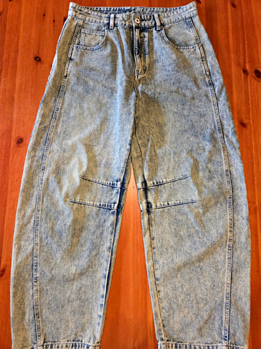 (+)People Women's Wide-Leg Jeans Blue Acid Wash Denim High Waist 5-Pocket