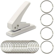 1 Hole Paper Punch with 20Pcs Loose Leaf Binder Rings 20 Sheets Capacity Desk...