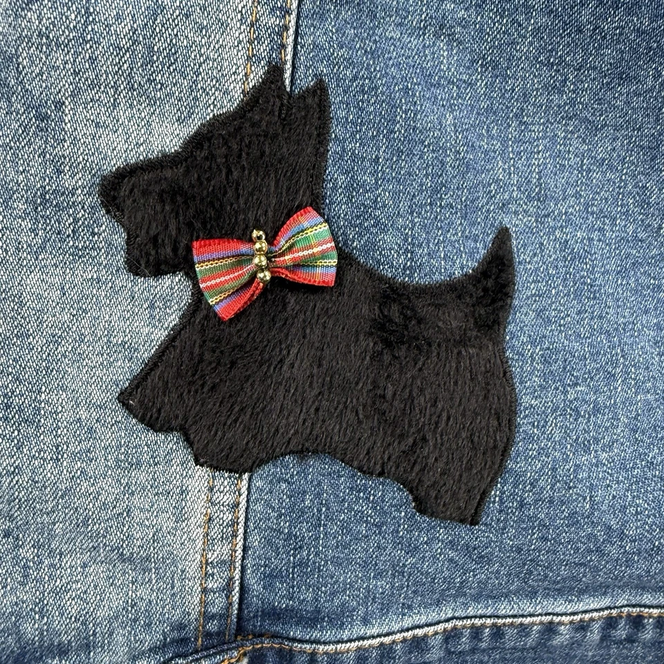 Quacker Factory Jean Jacket 2X Scottie Dog Rhinestone Embellished Button Up READ - Image 3 of 4