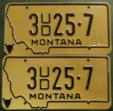 Montana Used Dealer License Plate Pair 1984 - 3ud25-7 - Cool Copper-hued Montana Used Dealer License Plate Pair 1984 - 3ud25-7 - Cool Copper-hued