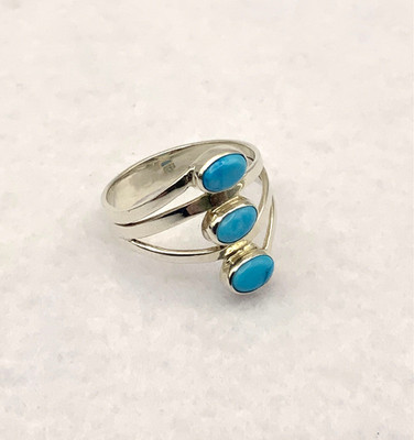 Sterling Silber 925 Türkis Ring Größe R Drei Steine Ring mit Box