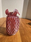Fenton Cranberry Opalescent Coin Dot Vase With Ruffled Rim