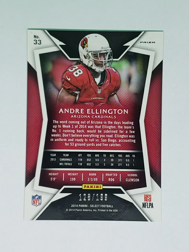 Andre Ellington 2014 Panini Select #33 Pink Prizm SN 128/199 - Arizona Cardinals - Image 2 of 2