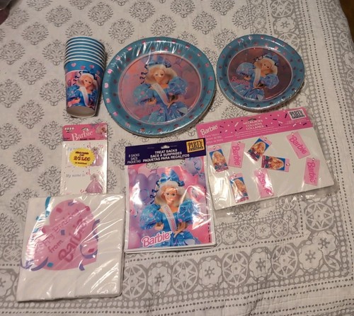 1990s Vintage Hallmark Barbie Blue And Pink Matching Birthday Party Read Please