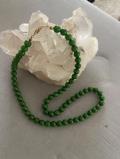 VTG Natural Nephrite Jade Necklace 22  8mm 55g Goldfill filigree Clasp Valentine
