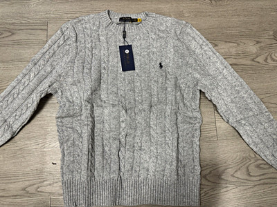 Polo Ralph Lauren Gray Cable-Knit 1/2 Zip High Neck Wool Blend Sweater XL