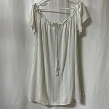 J For Justify Women’s L Beach Dress Cover Up Blue White Linen Stripes Summer