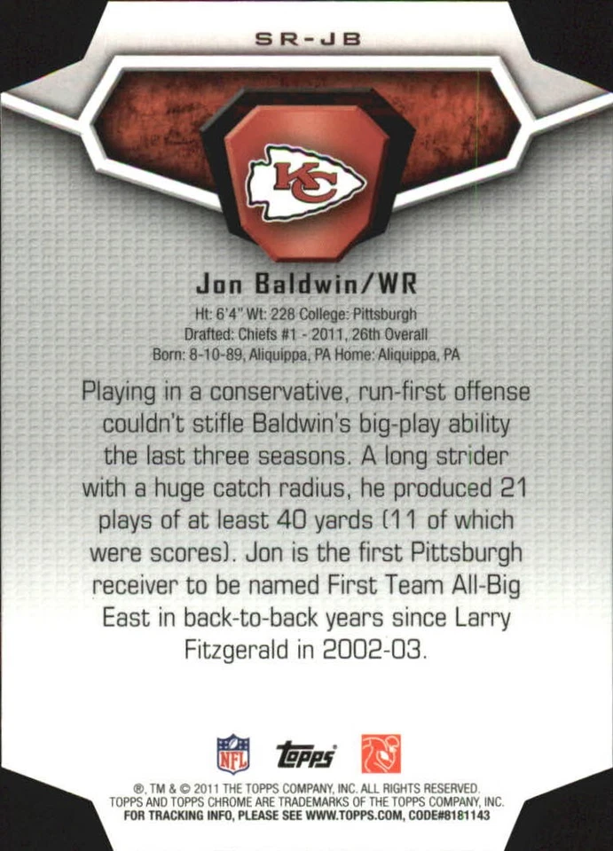 2011 Topps Chrome Superlative Rookies #SRJB Jon Baldwin - FB - Image 2 of 2