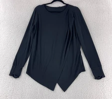 Betabrand Shirt Womens Medium Solid Black Long Sleeve Faux Wrap Stretch Casual