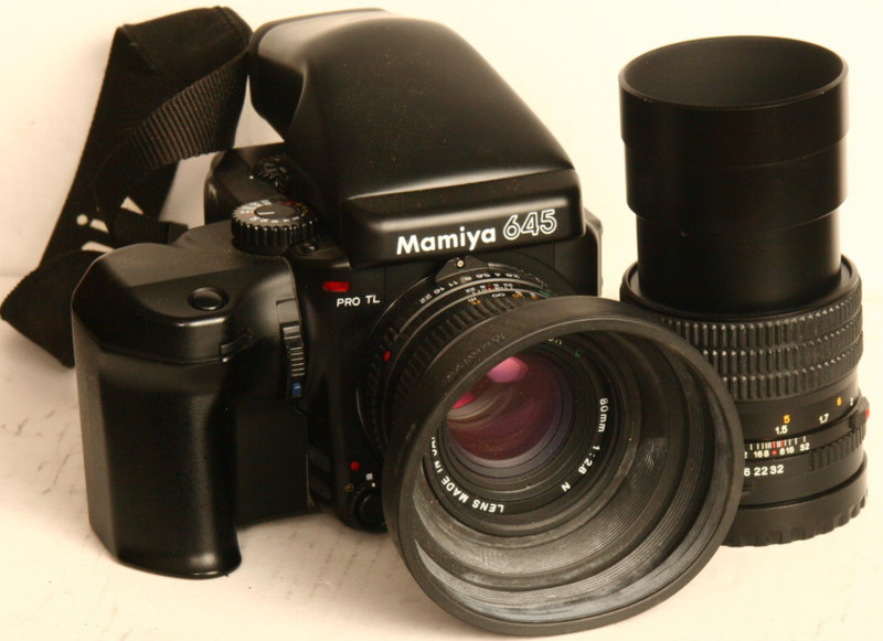 Mamiya 645 ProTL w/80mm f2.8N lens, &150mm F3.5lens AE prism, 120 back, MINT!