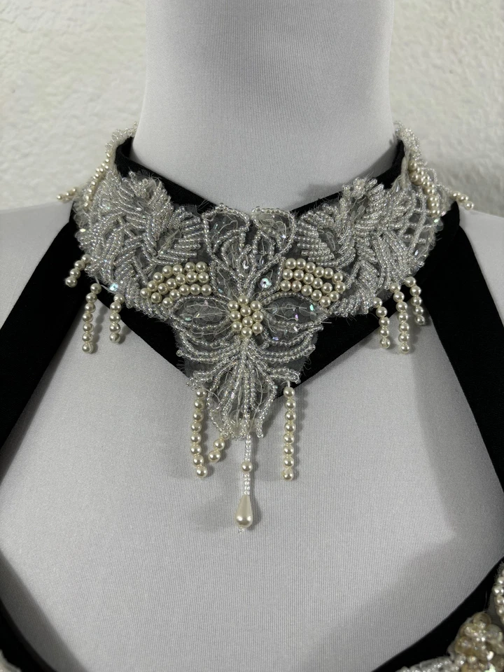 Vintage Formal Dress Womens Large Black Halter Beaded Choker Evening Gown Y2K - Image 3 of 4