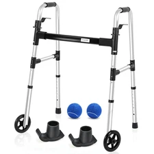 Folding Walker w/ Precut Tennis Balls & Ski Glides – Lightweight, Adjustable