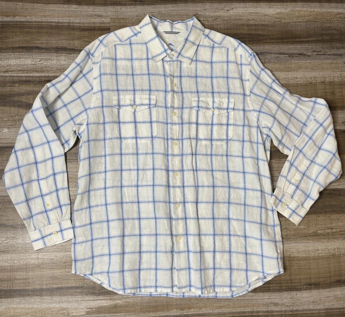 Tommy Bahama Relax 100% Linen Long Sleeve Button Up Shirt Mens Extra Large Plaid