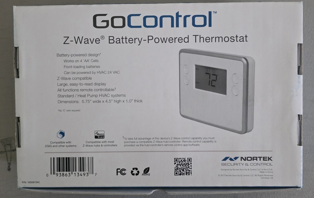 GoControl GC-TBZ48 Z-Wave Battery-Powered Thermostat - White for