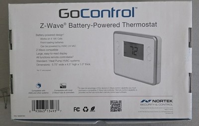 GoControl GC-TBZ48 Z-Wave Battery-Powered Thermostat - White for